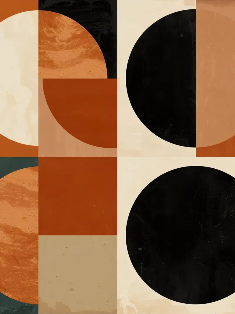 Composizione geometrica astratta con cerchi e quadrati poster con telaio in alluminio da DesignDoodle