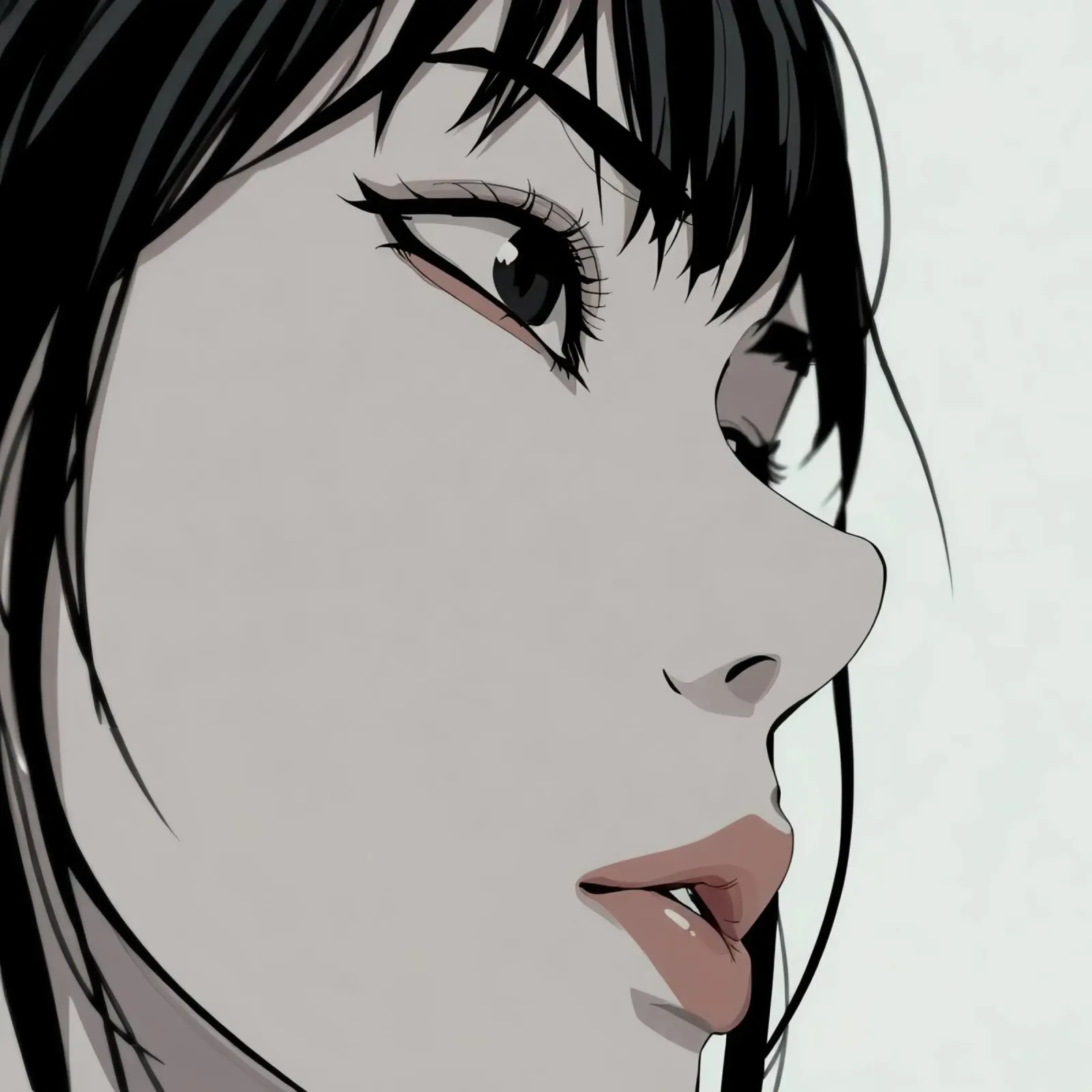 Woman's Face in Profile with Black Hair Illustration pellicola backlit da DesignDoodle