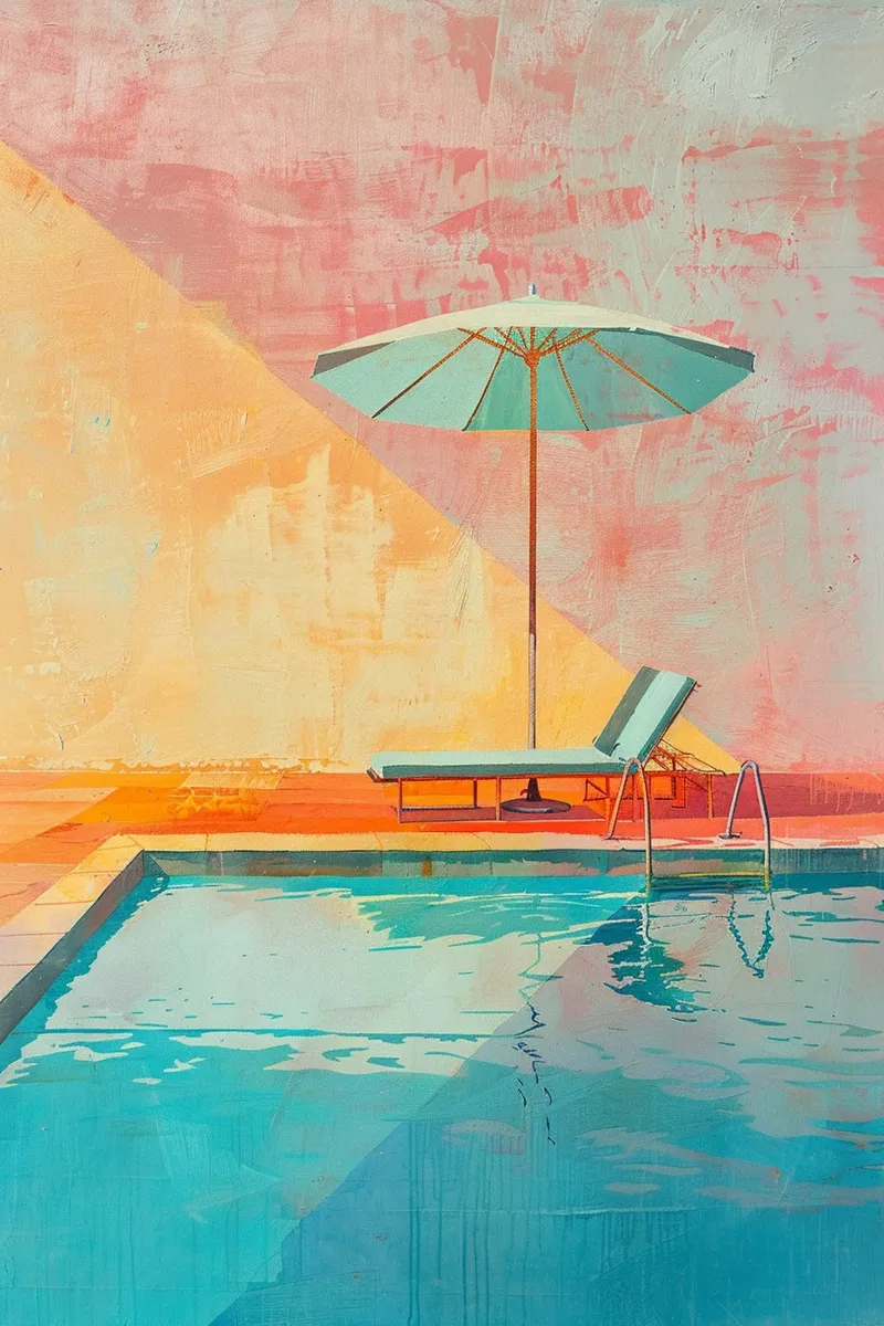 Golden Hour Poolside poster con telaio in plastica da Mosaic Dialogue