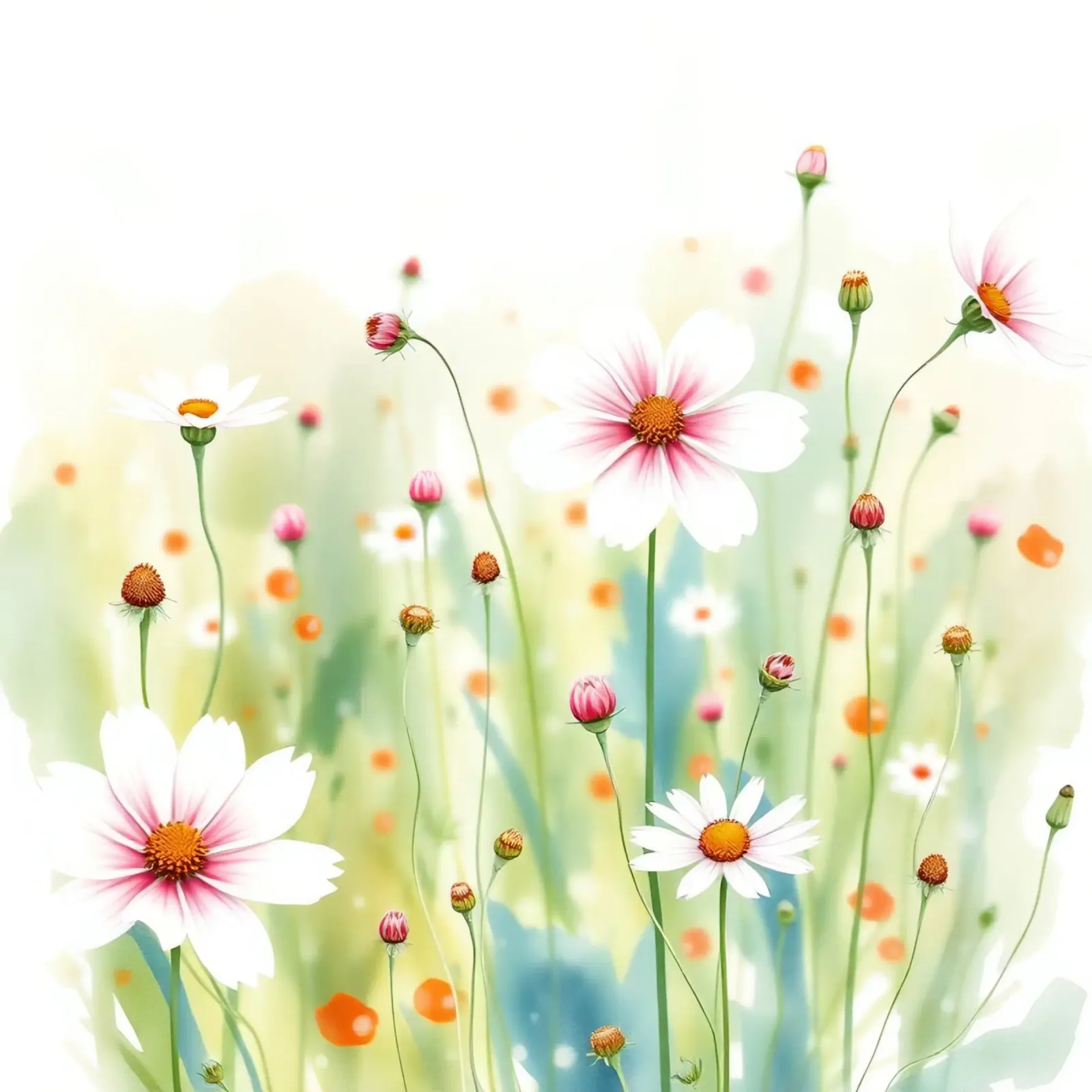 Illustrazione ad acquerello di fiori e boccioli di Cosmos poster con telaio in legno da DesignDoodle