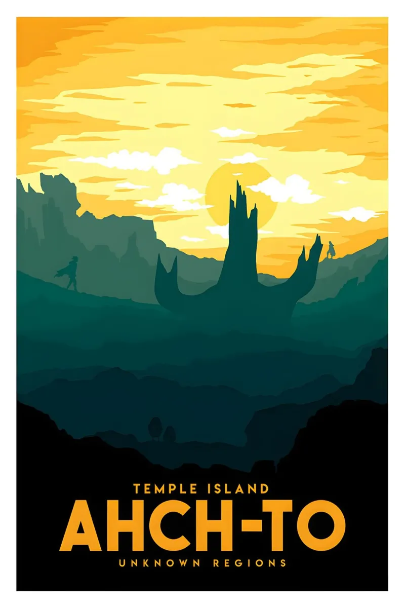 Temple Island Ahch-to Unknown Regions Poster mit Aluminium Rahmen von Robert Hoff