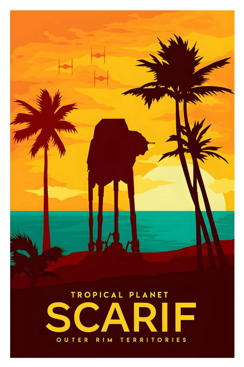 Tropical Planet Scarif poster con telaio in alluminio da Robert Hoff
