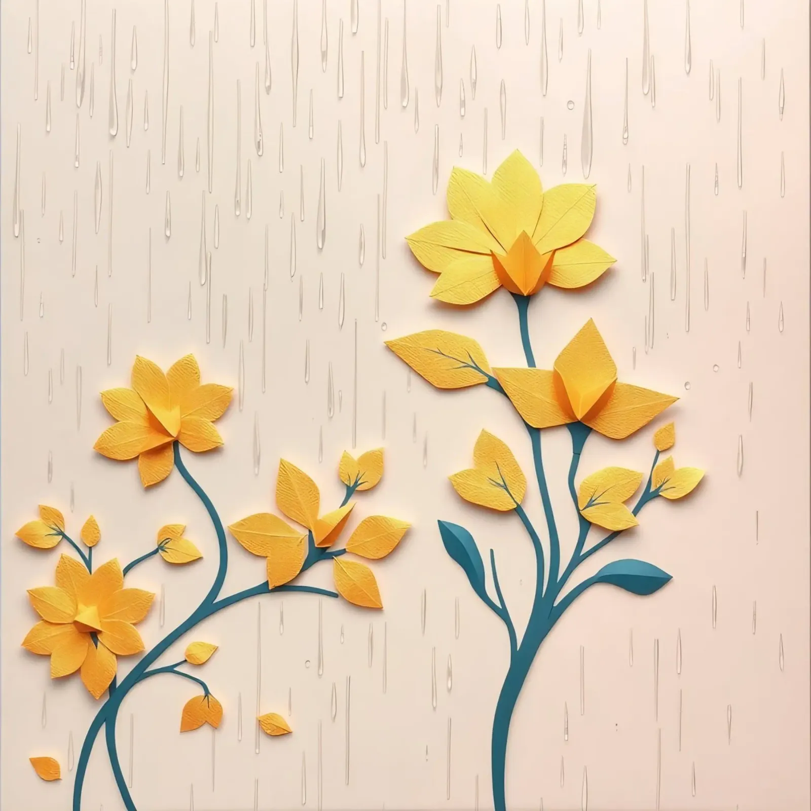 Fiori di carta e gocce di pioggia su sfondo beige poster da DesignDoodle