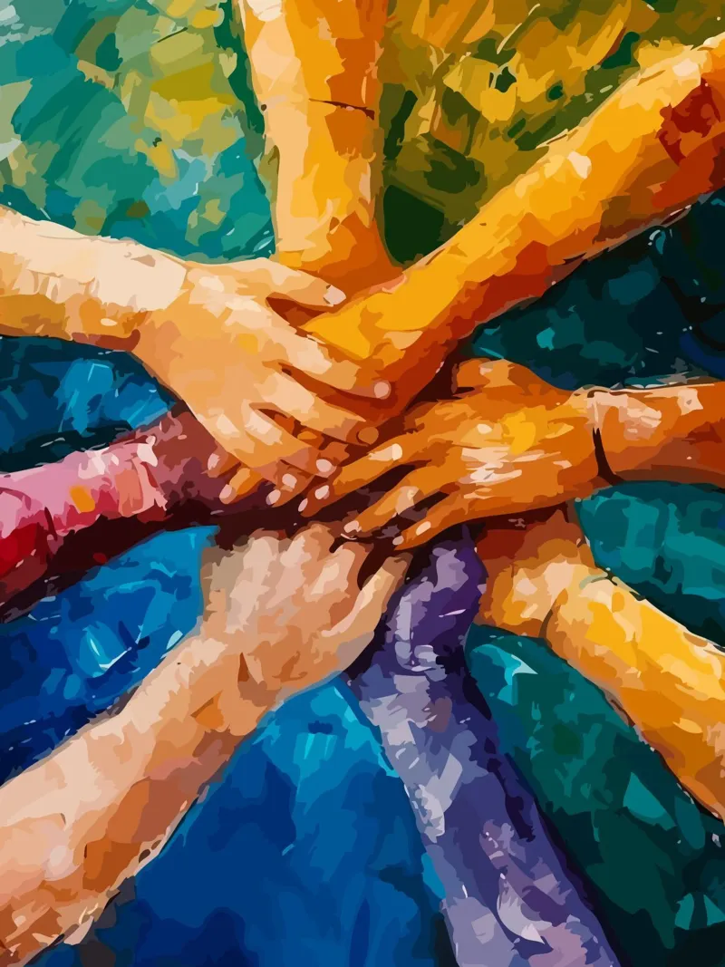 hands together poster con telaio in alluminio da Dumery Art