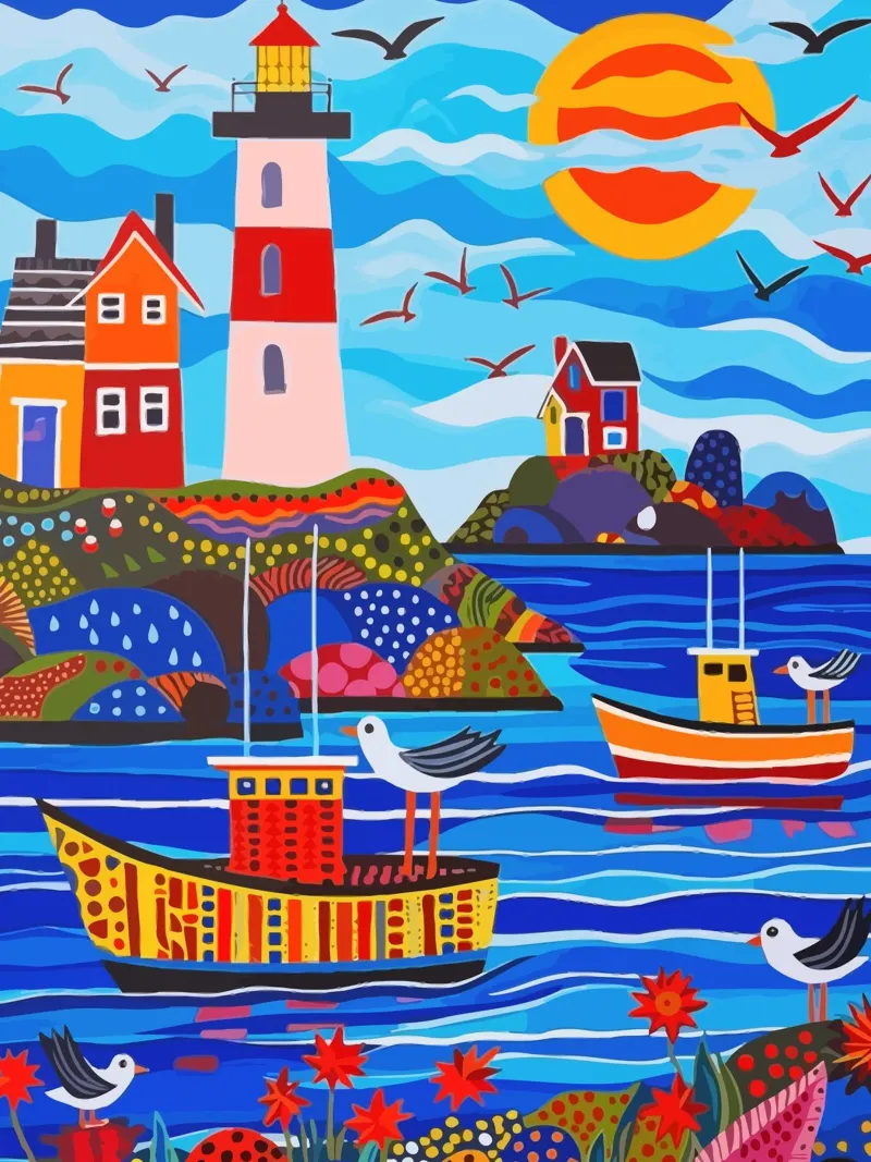 boat and birds in sea canvas met Baklijst van Dumery Art