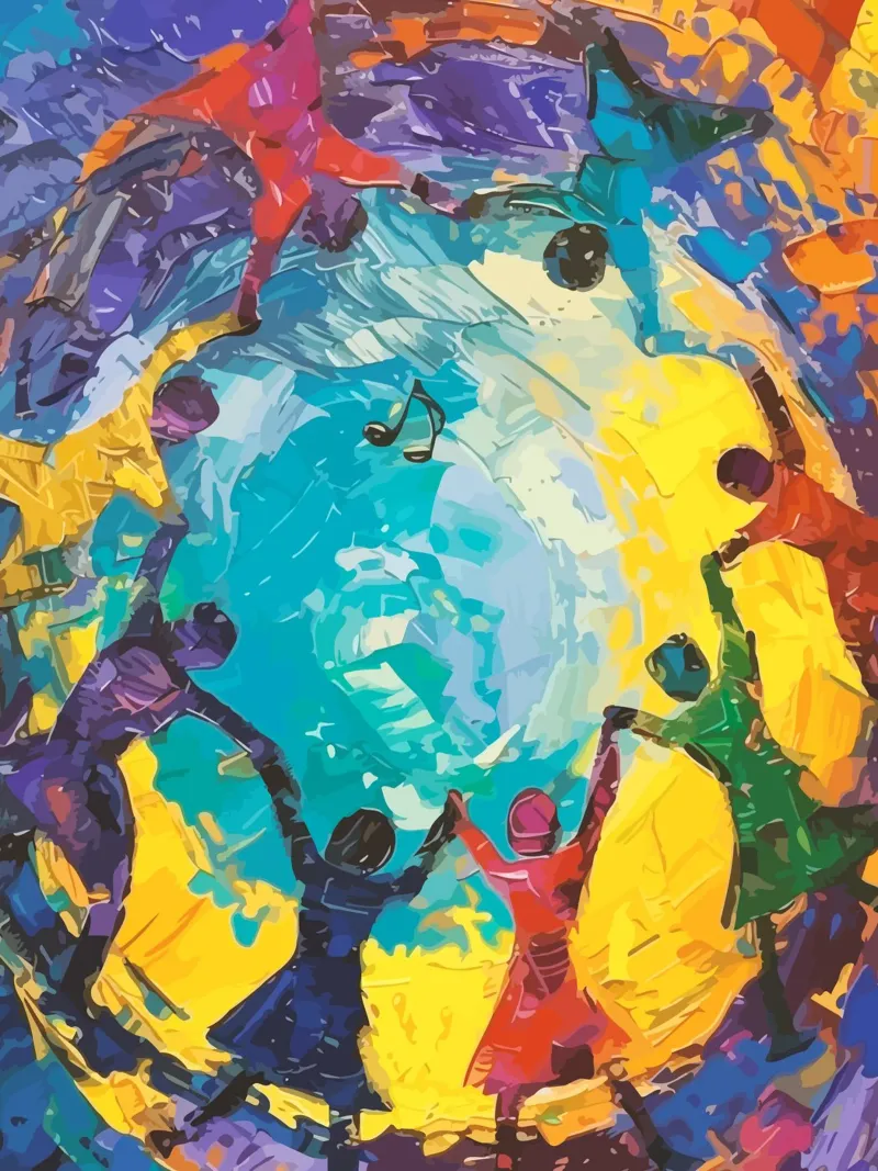children's hands join together to form a circle poster con telaio in alluminio da Dumery Art