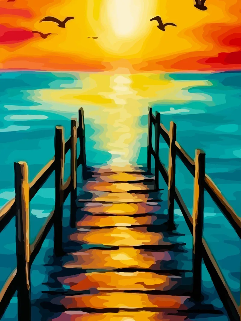 small pier before sunset tela con Cornice a cassetta da Dumery Art