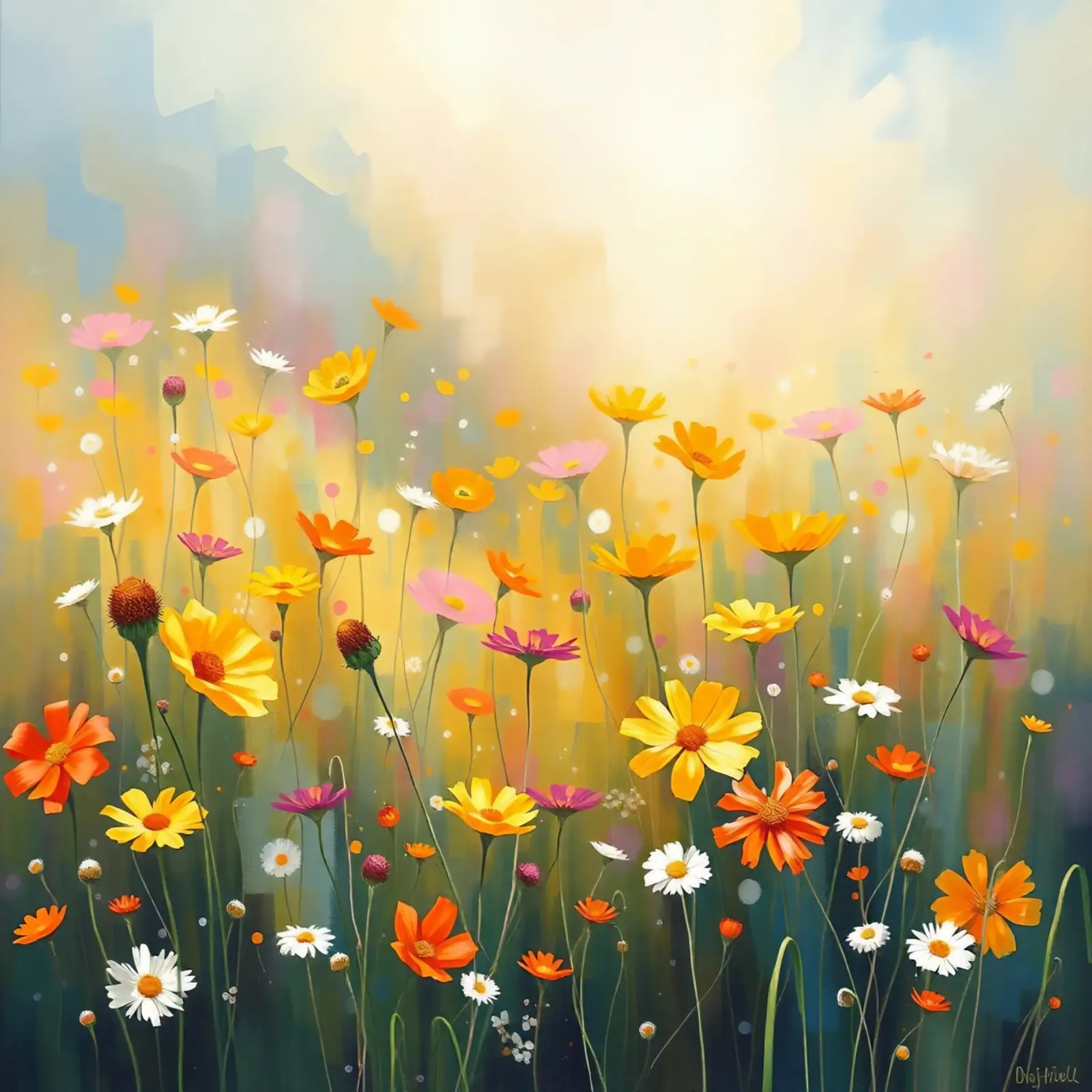 Pittura di fiori selvatici colorati poster con telaio in alluminio da DesignDoodle
