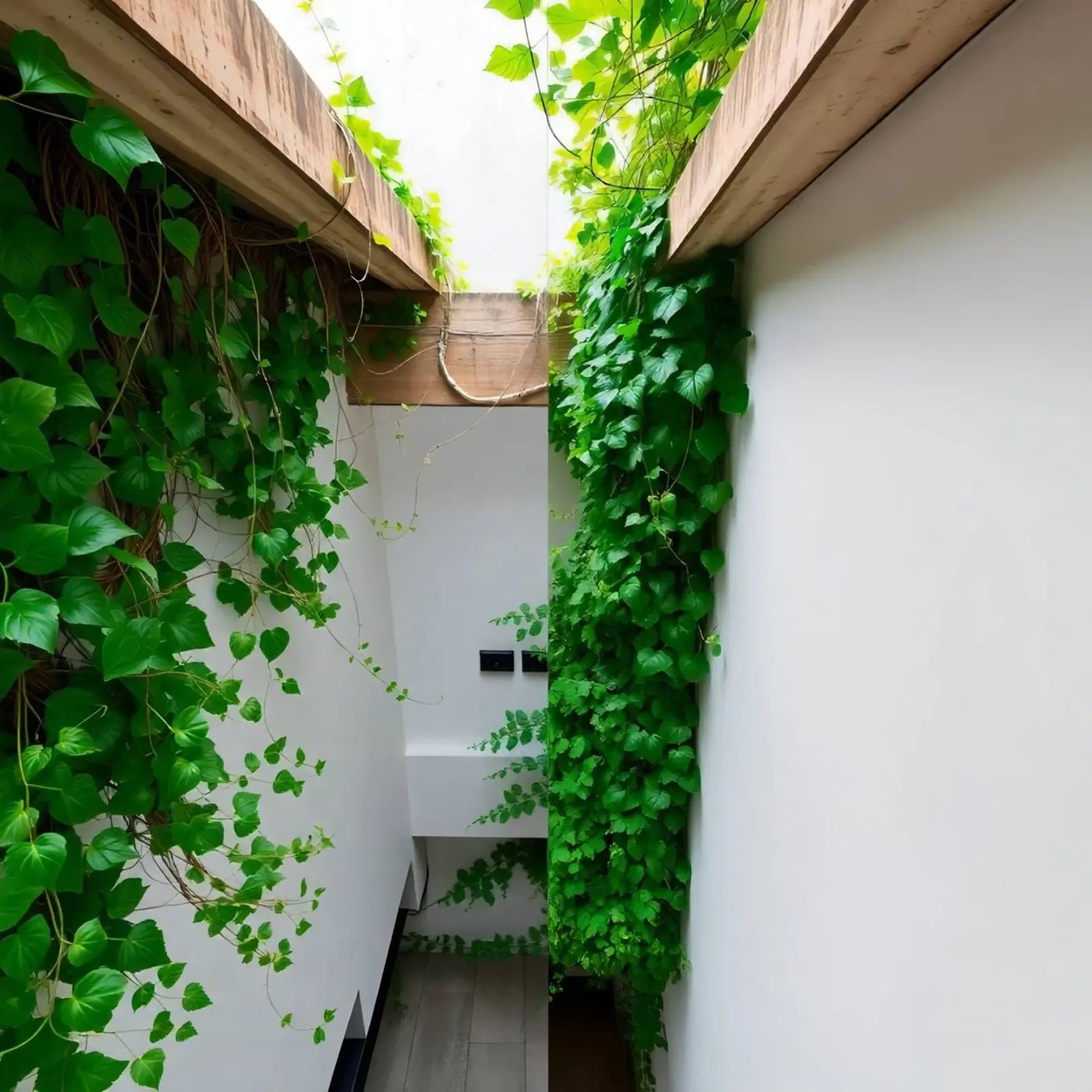 Cortile interno con viti e lucernario poster con telaio in legno da DesignDoodle