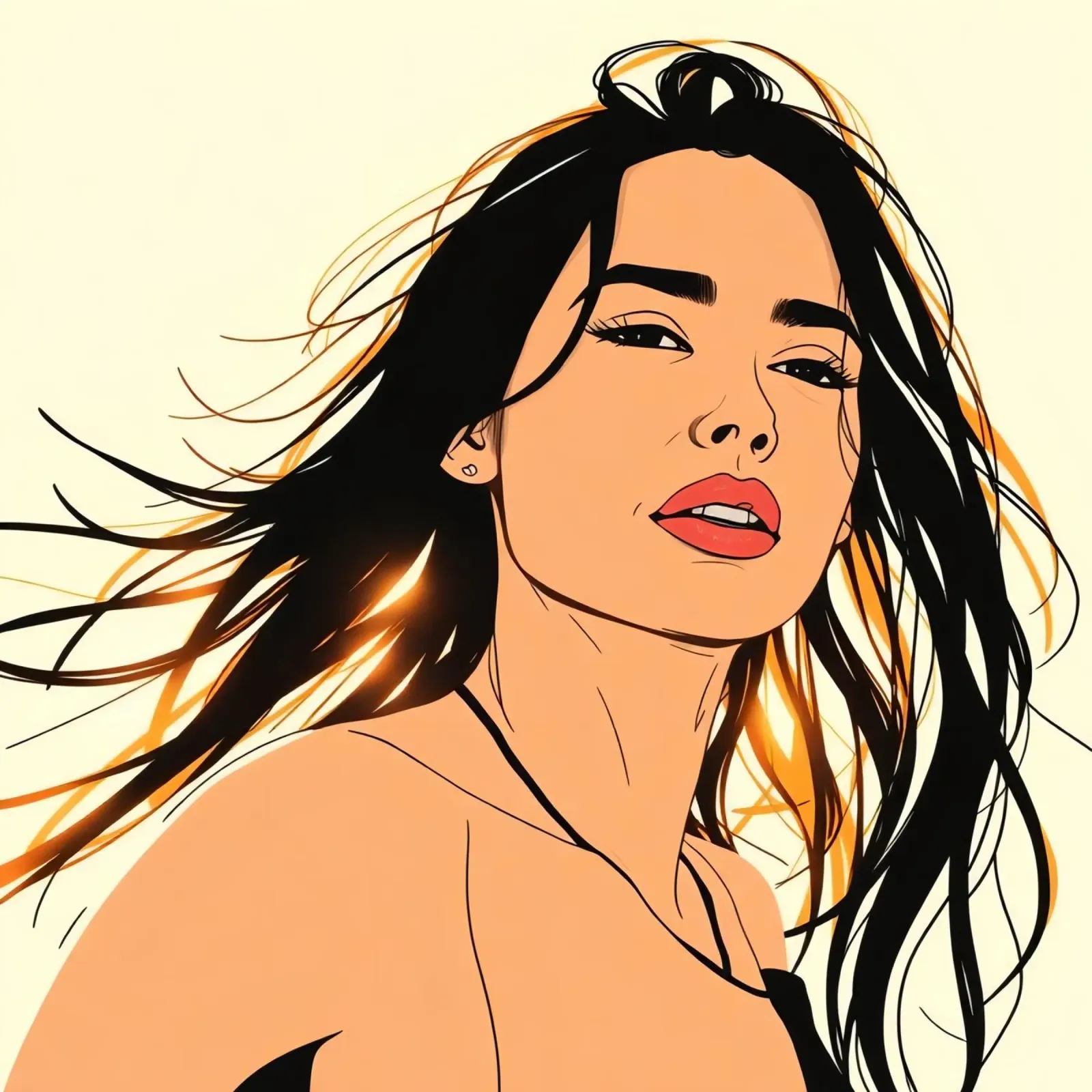 Illustration einer Frau mit schwarzem Haar und rotem Lippenstift Poster von DesignDoodle