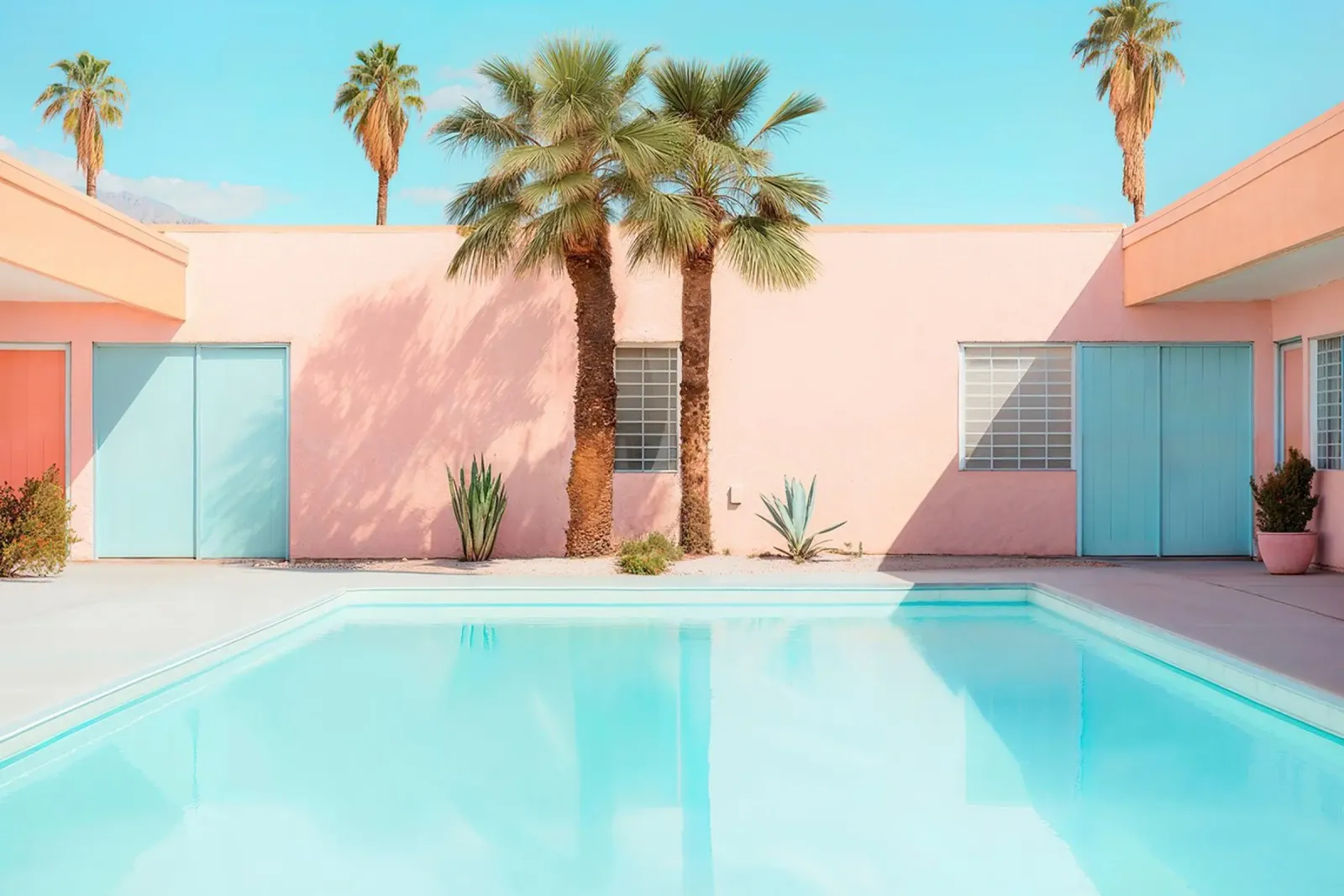 Palm Springs Retro Pool poster con telaio in plastica da robertmotoiart