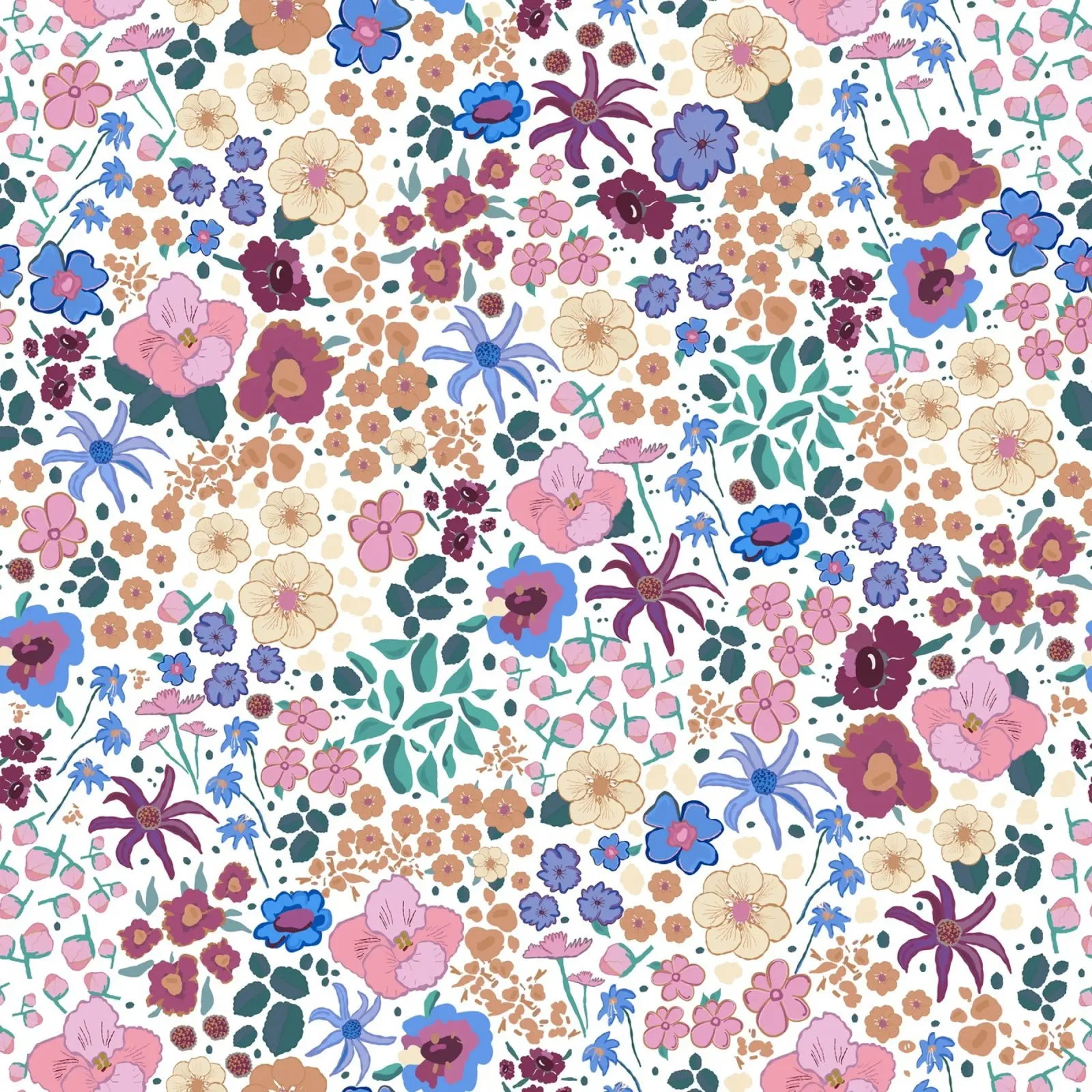 Ditsy colorful pattern white canvas by gulsengunel