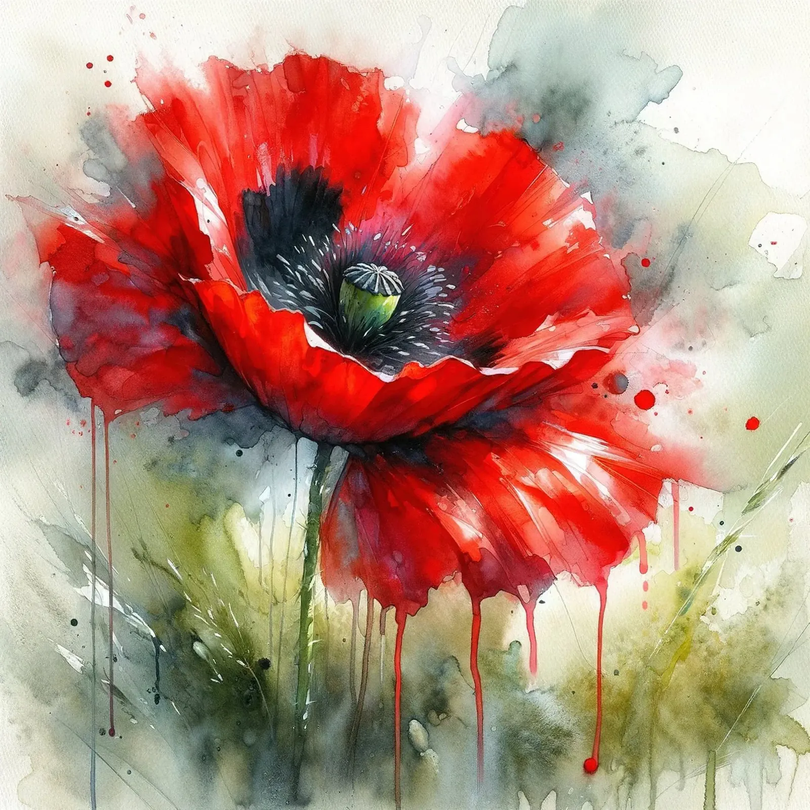Aquarell Mohn Vibes Leinwand mit Schattenfugenrahmen von Chromatic Fusion Studio