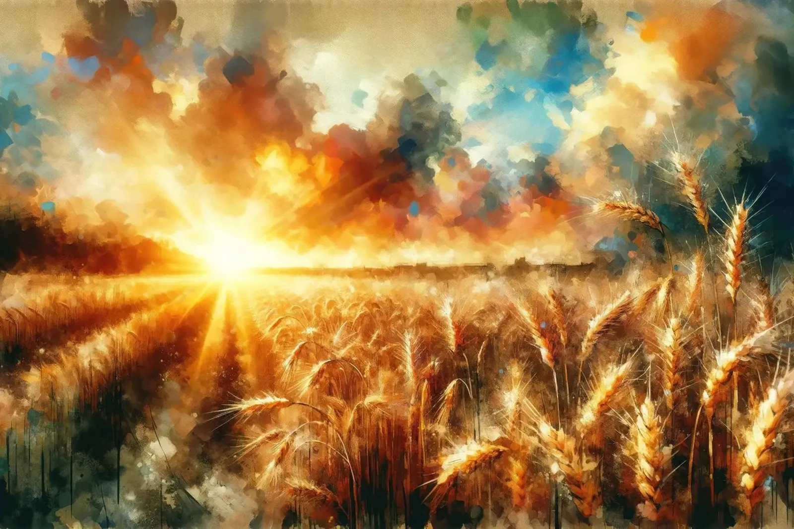 Wheat Field at Sunset with Warm Hues canvas with Floater frame by Chromatic Fusion Studio