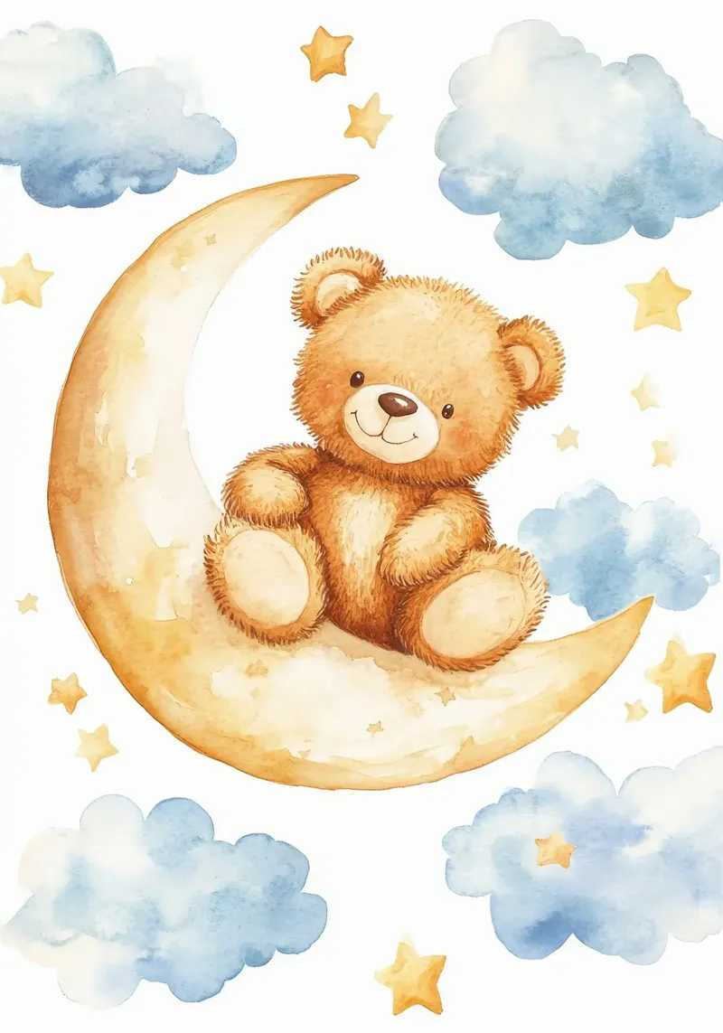 orsacchiotto luna nuvole stelle orso sorridente poster da Eldon S Kiser
