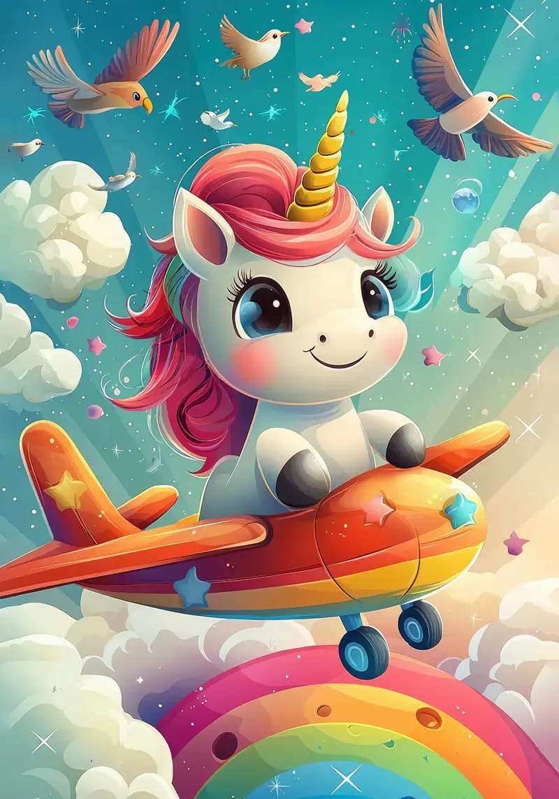 unicorn airplane rainbow clouds canvas with Floater frame by Eldon S Kiser