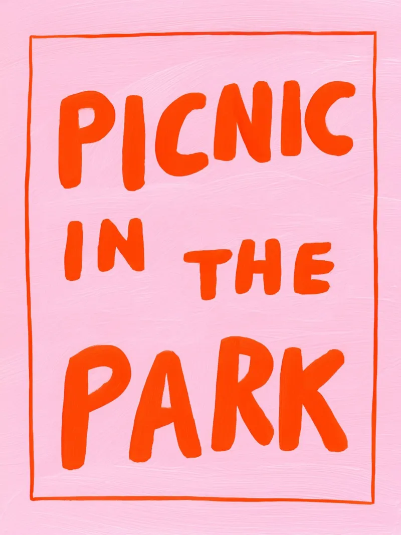 Picnic nel parco, pinki tela con Cornice a cassetta da Carinaprint
