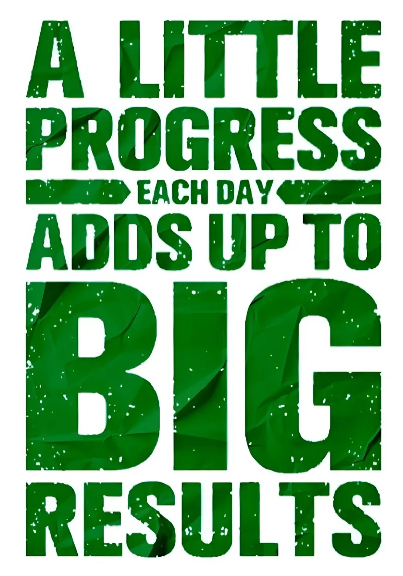 'A LITTLE PROGRESS EACH DAY ADDŞ UP TO BIG RESULTS' poster con marco de plástico de Type & Tape