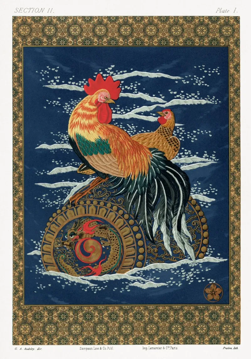 Rooster and hen on a barrel floating in the sea canvas by vintageshop