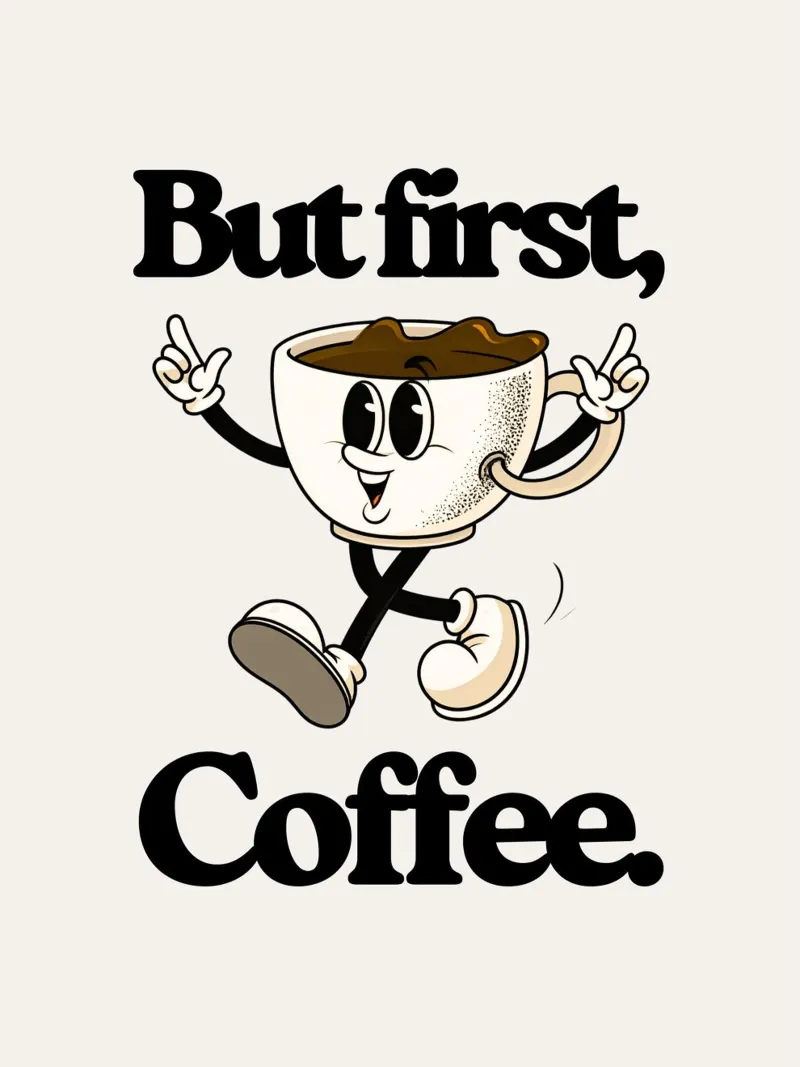 But first coffee (brown) poster con telaio in legno da Diesdas Ananas Design