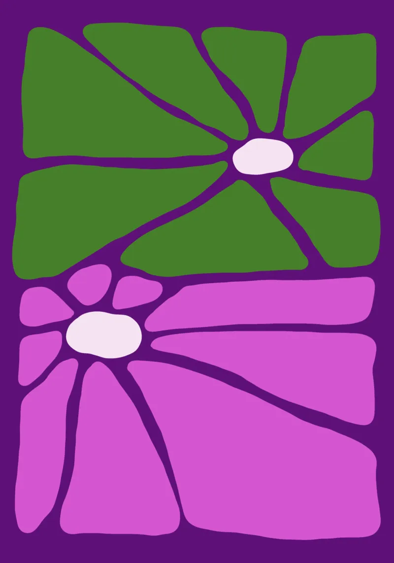 Festive bloom Green and purple bold flowers poster con telaio in legno da TijanaArtStudio88