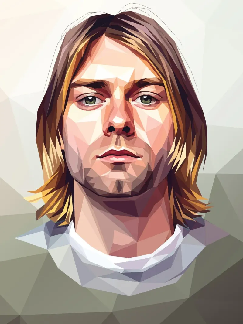 Kurt Cobain Lowpoly poster con telaio in legno da Low Profile