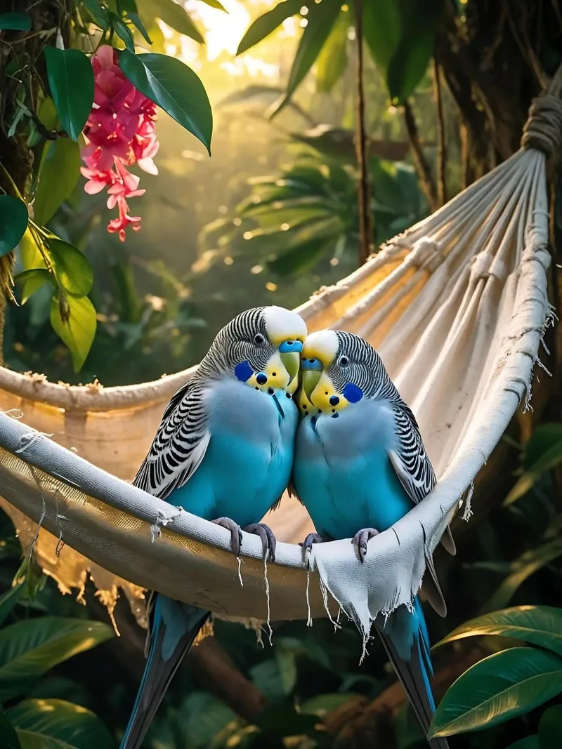 🌿💙 Parakeets | Chilling with the two of them alu-dibond by Trinkets NL Design Studio