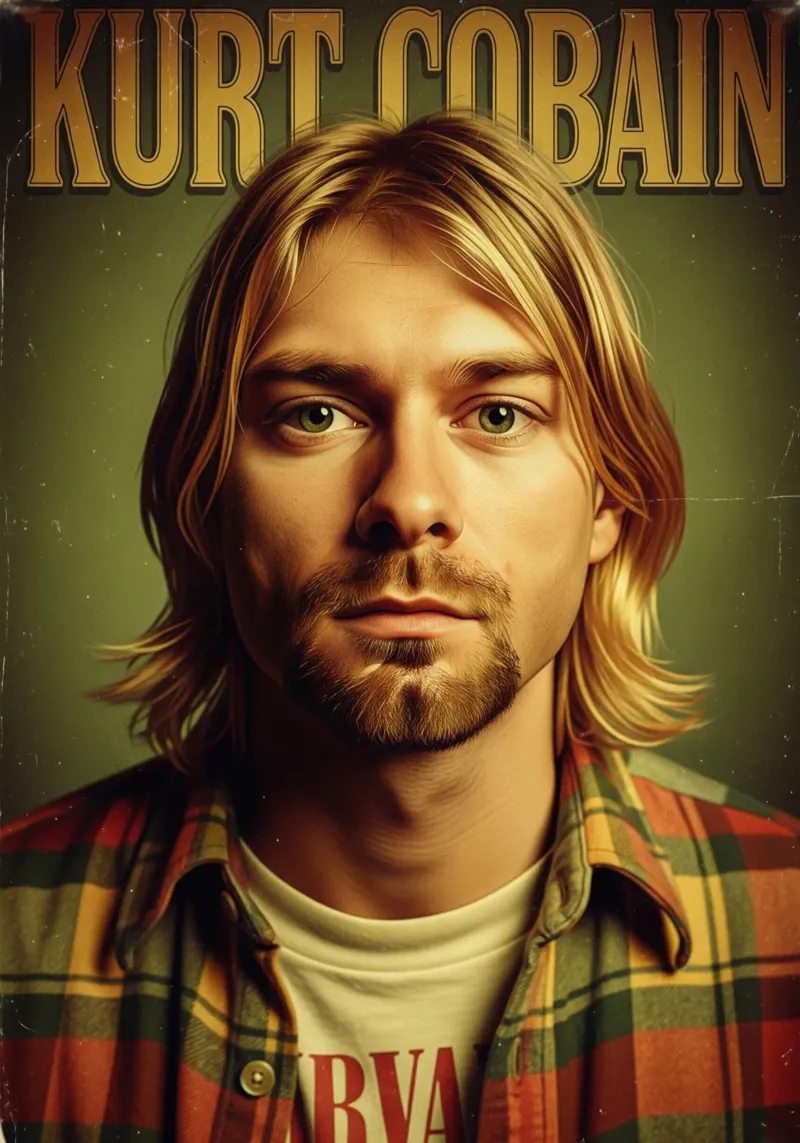 Kurt Cobain vintage #1 poster con telaio in legno da Lembayung art