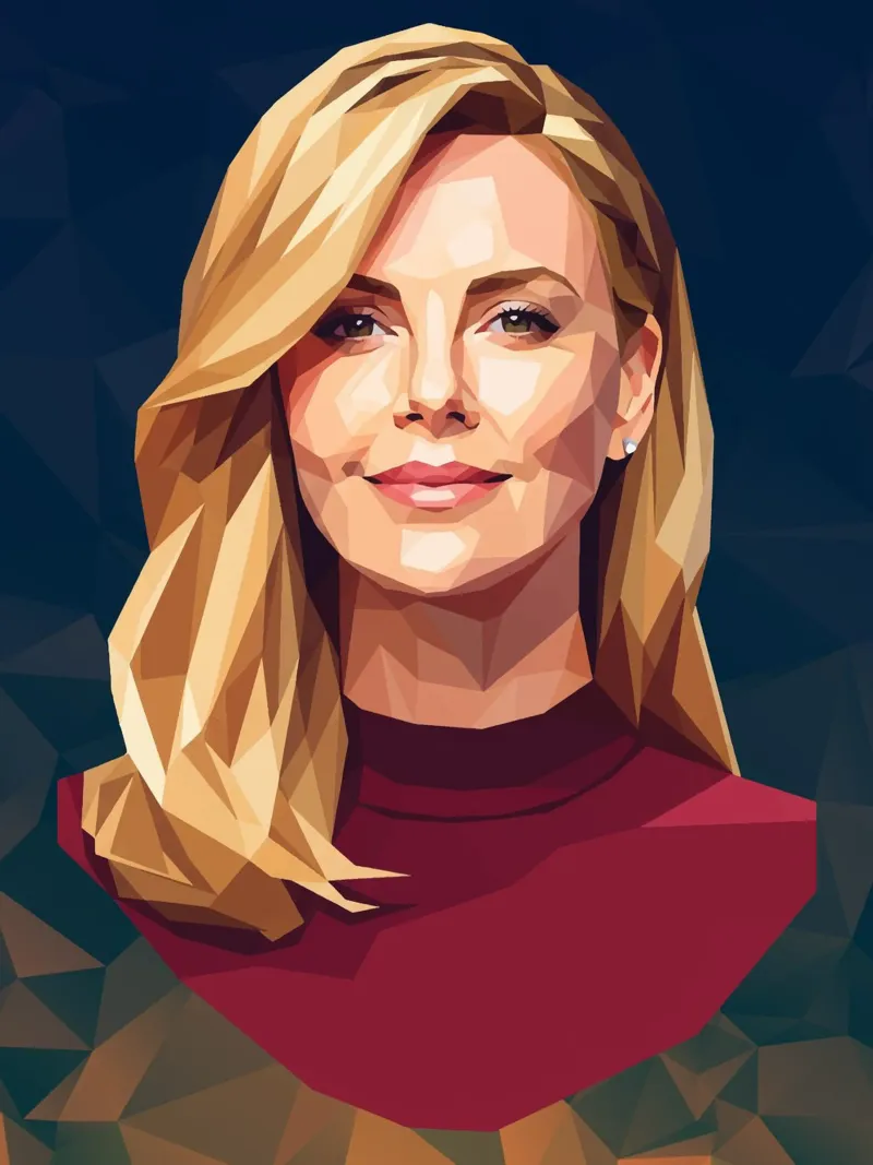 Charlize Theron Low Poly poster con telaio in legno da Low Profile