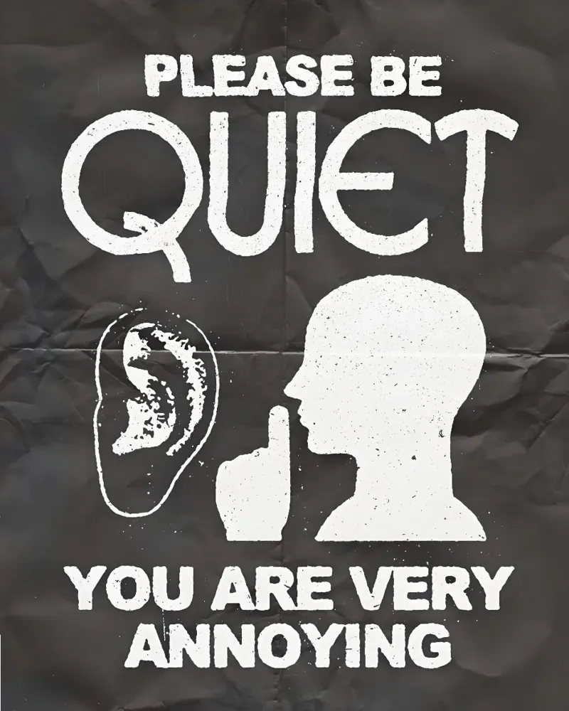 PLEASE BE QUIET poster con telaio in alluminio da Type & Tape