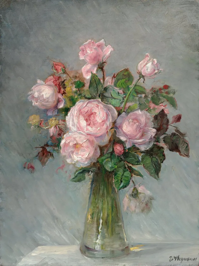 Roses in a Glass Vase poster con telaio in plastica da apoloprints