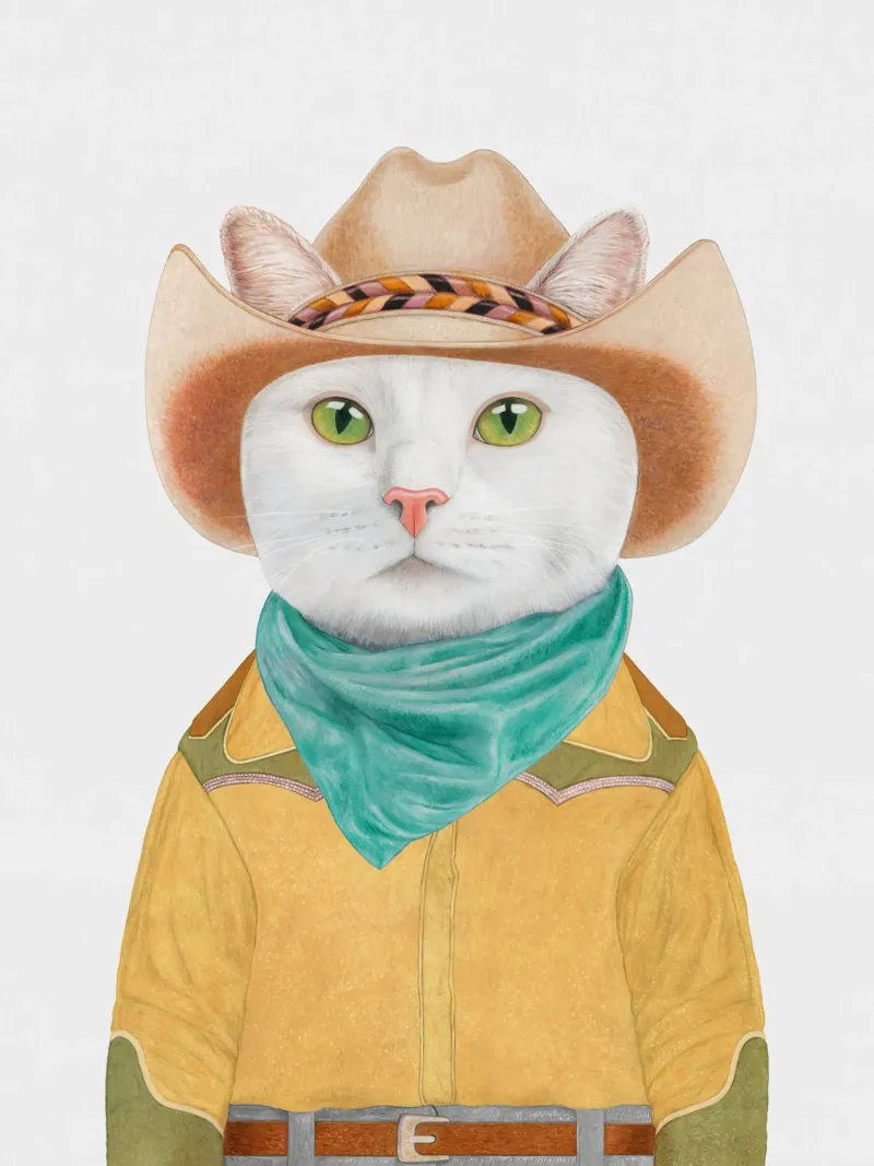 Gatto bianco Cowboy carta hahnemühle da Animal Crew