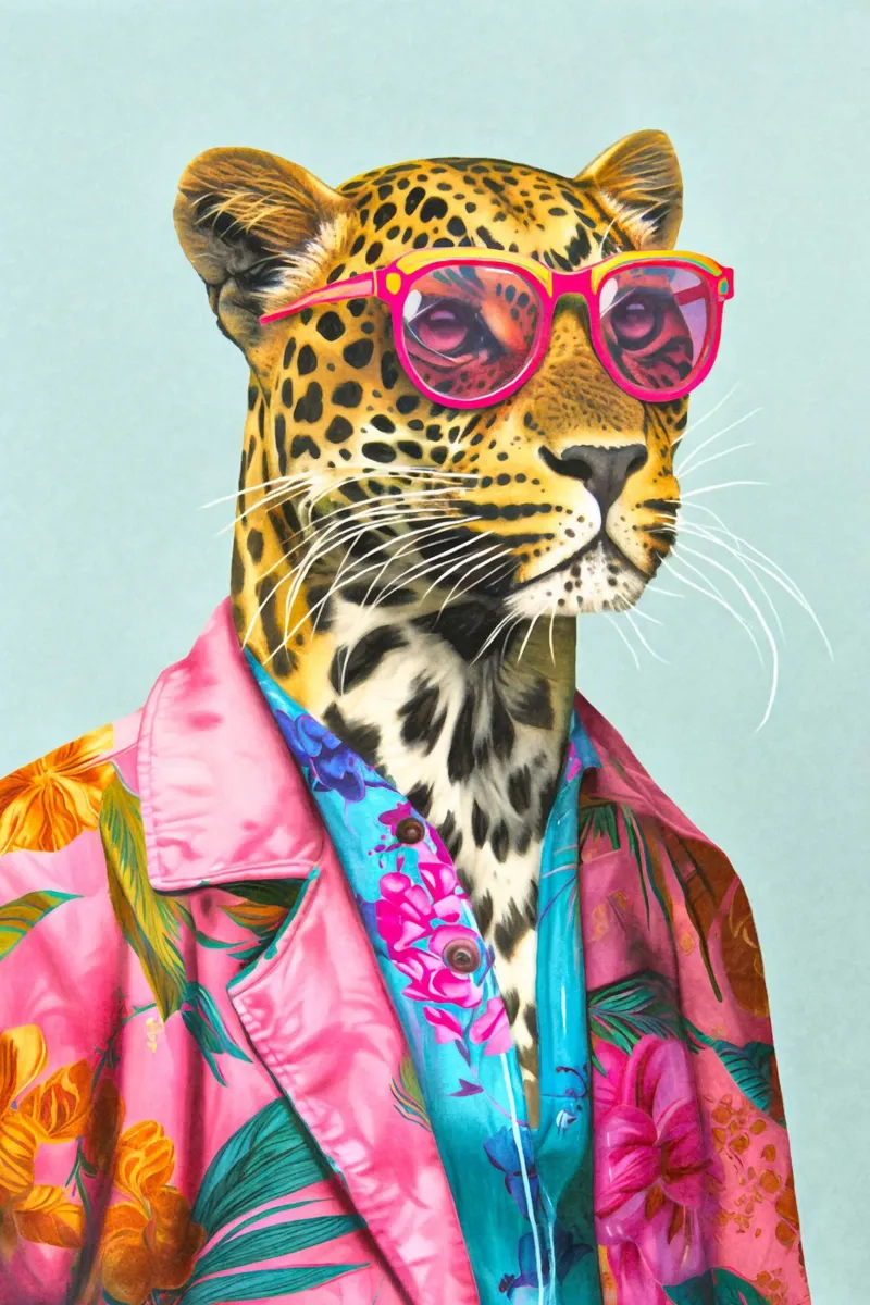 Icona di moda Ghepardo Dandy poster con telaio in plastica da Andrea Haase Animal Love