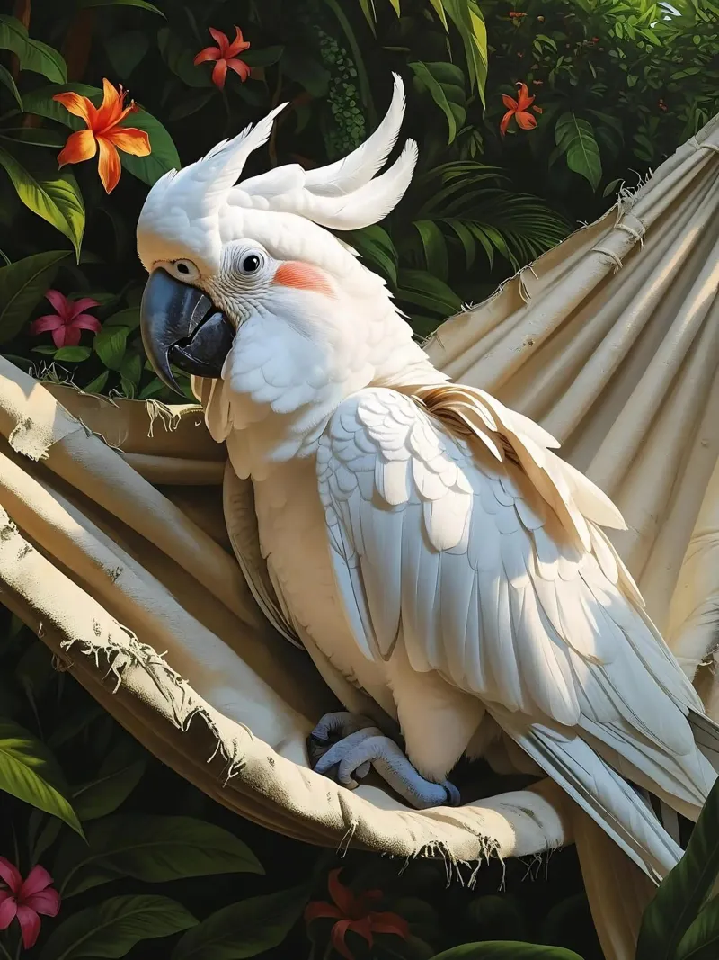 🌿🌺 Cockatoo | Ssst... modalità estiva attiva poster con telaio in alluminio da Trinkets NL Design Studio