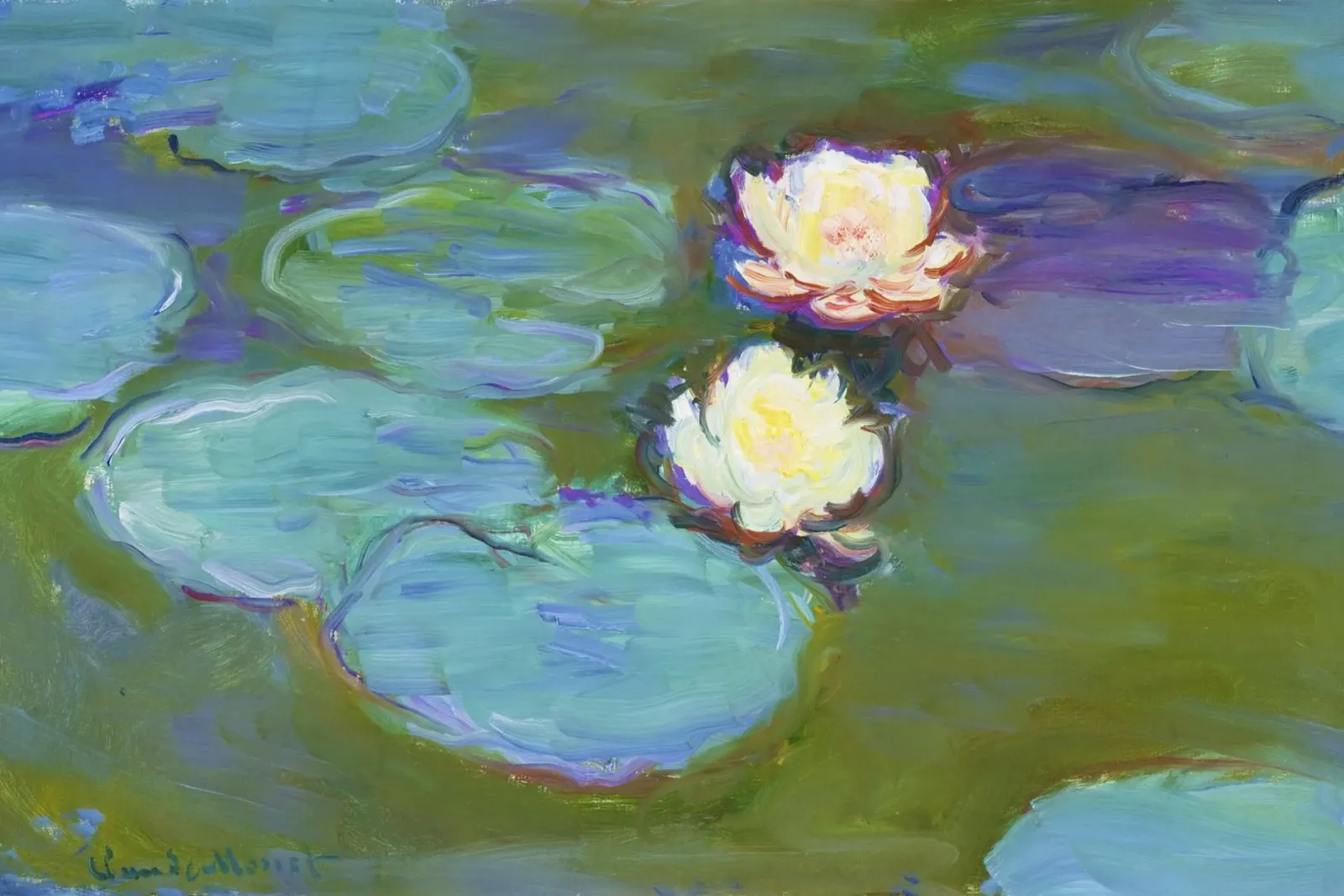 Claude Monet - Nymphéas (1897-1898) | Ninfee poster con telaio in legno da Venus Art