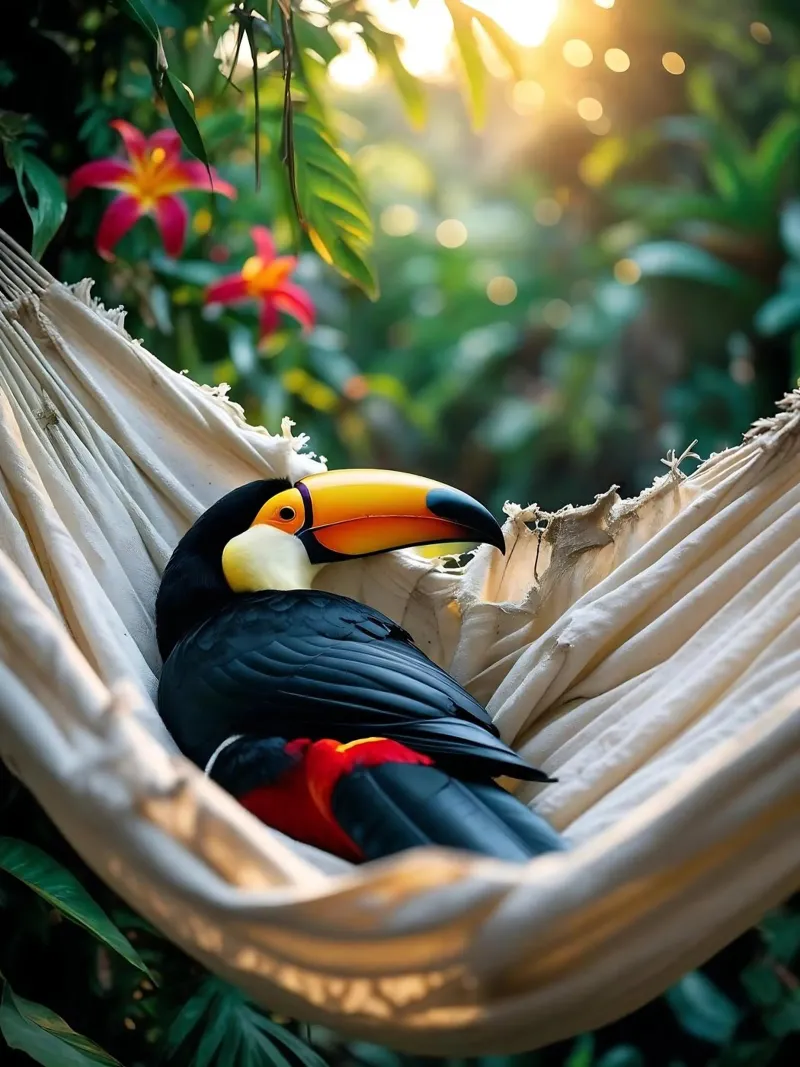🌿🌺 Toucan | Chillin' in full swing (1) canvas by Trinkets NL Design Studio