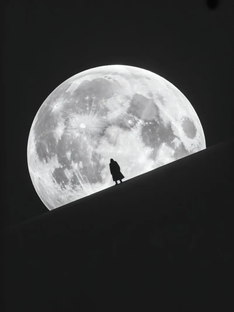 Silhouette di fronte alla luna piena poster da Plain Thoughts