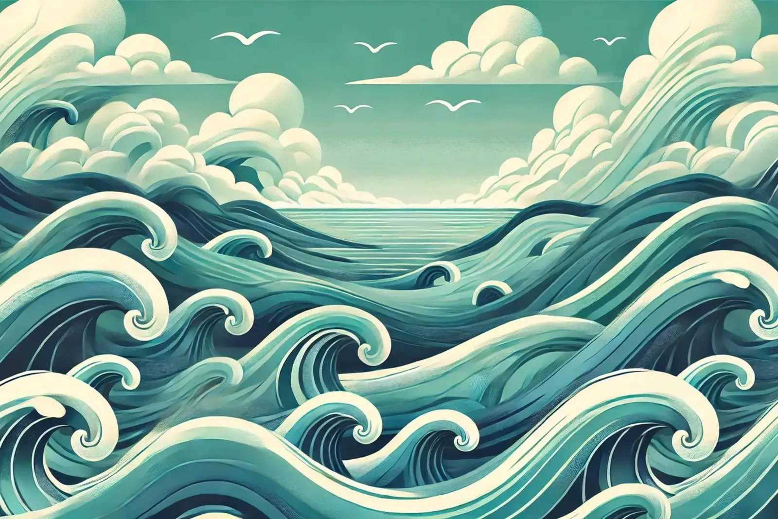 Serene golfsymfonie canvas met Baklijst van Chromatic Fusion Studio
