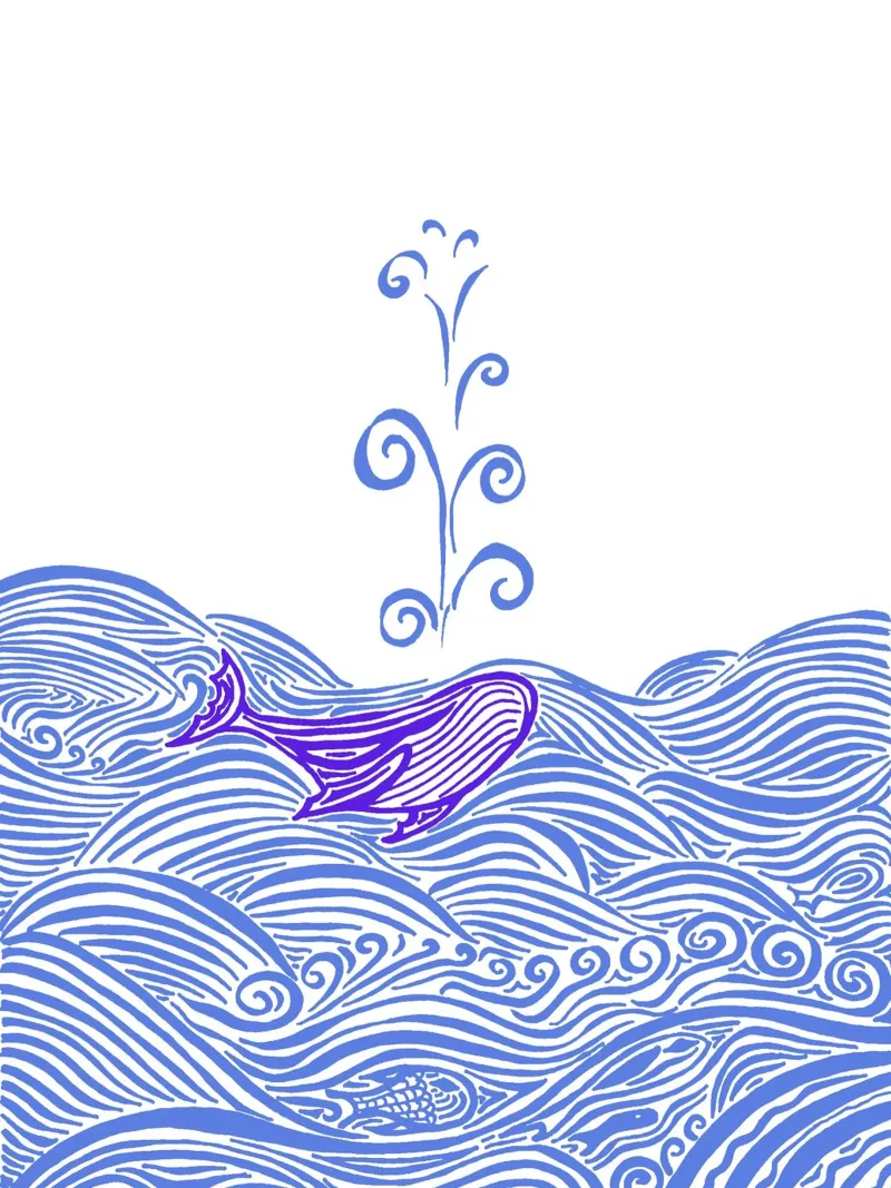 Baleine dans la mer - Bleu poster de PaperLine Art
