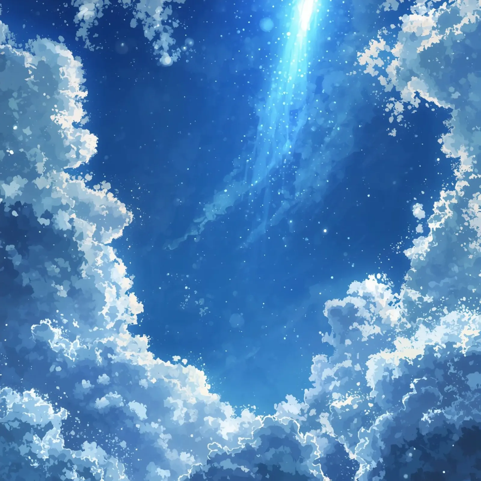 Digital Illustration of Blue Sky with Clouds and Light Strea canvas with Floater frame by DesignDoodle