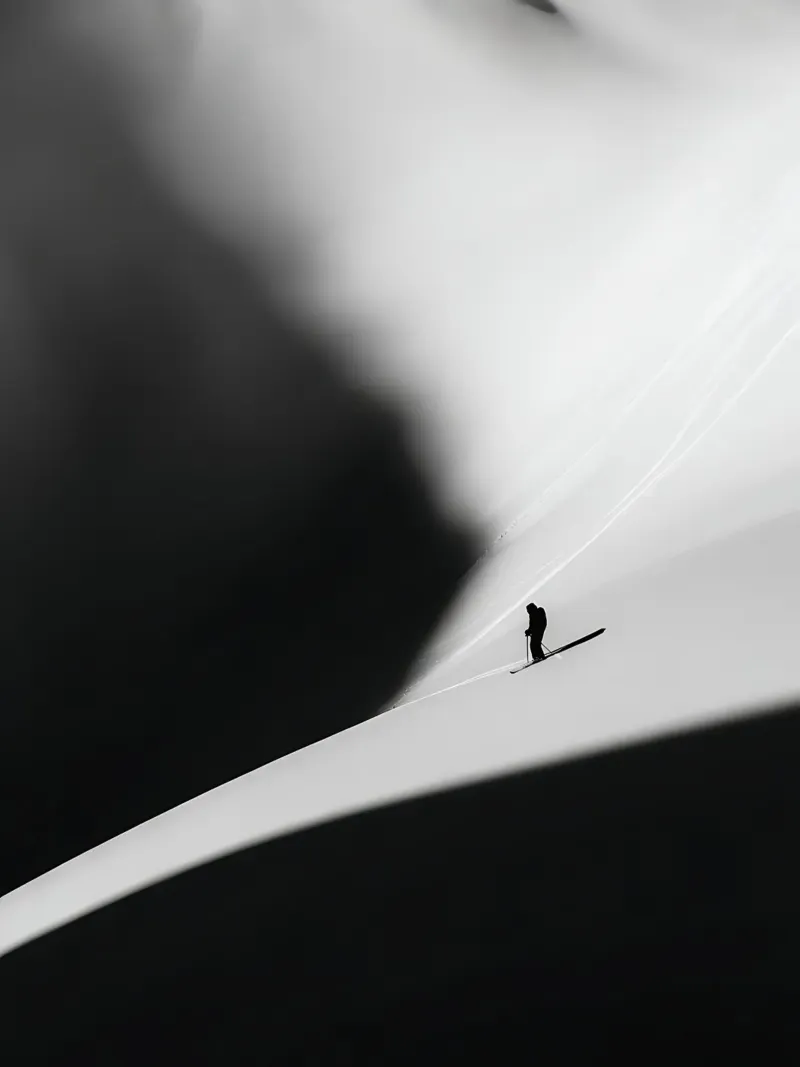 Einsamer Skifahrer in der weißen Unendlichkeit Poster mit Holzrahmen von GameDay Studio