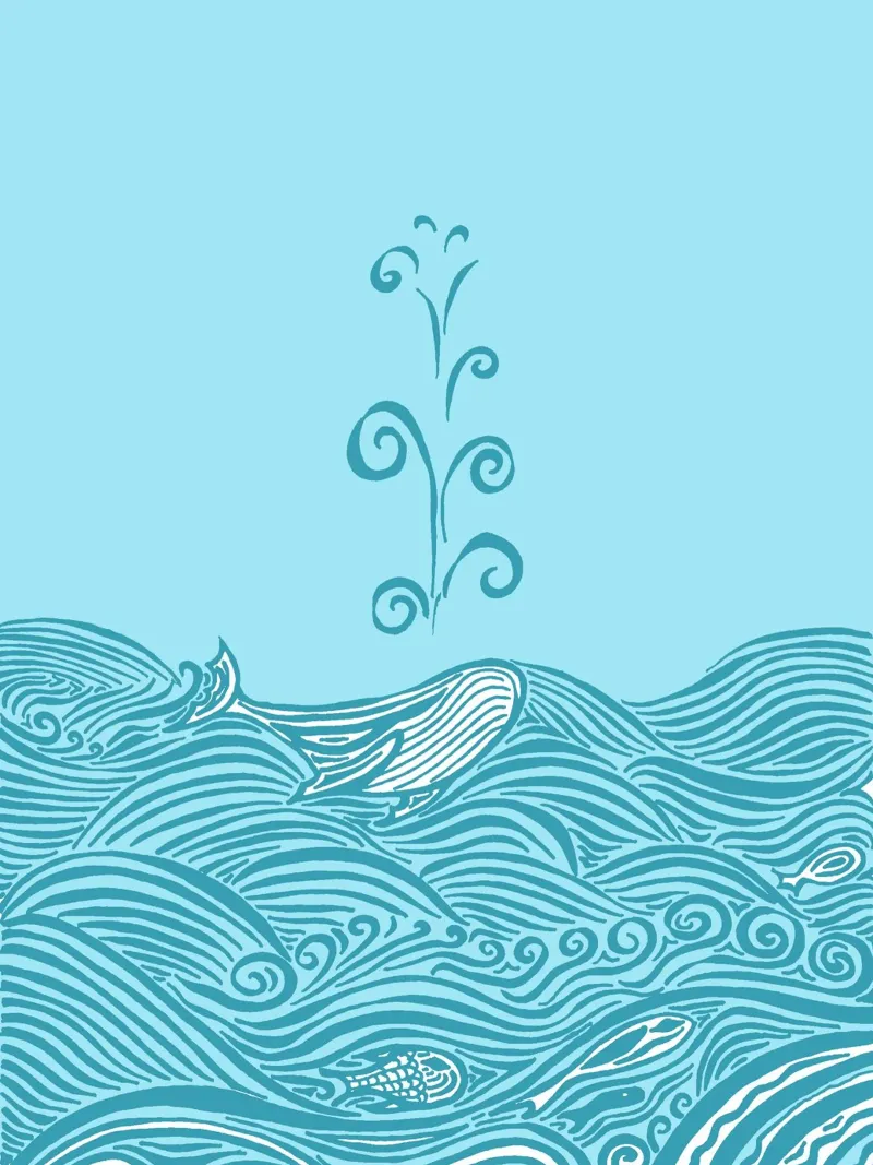 Balena nel mare - turchese poster con telaio in legno da PaperLine Art