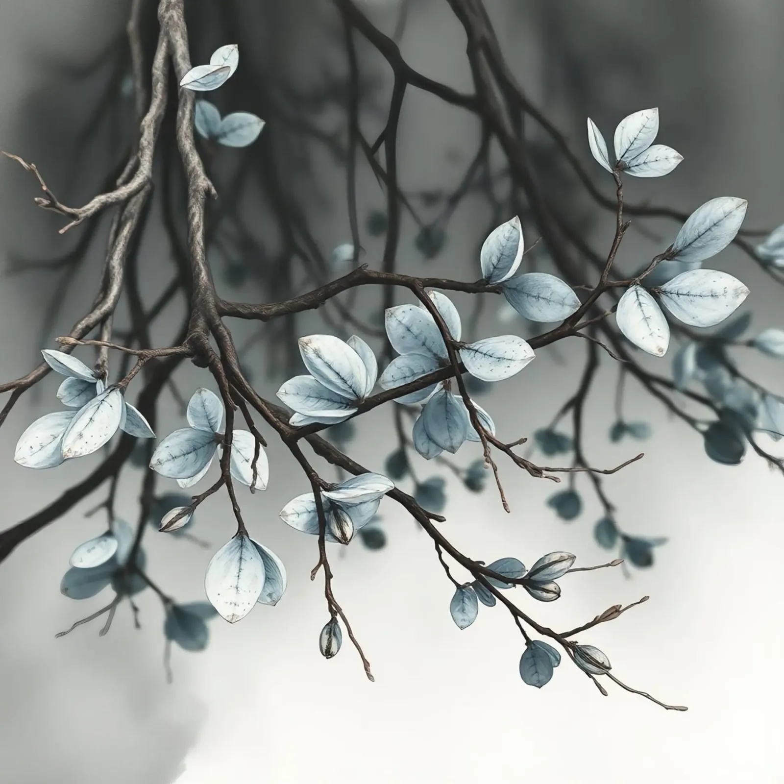 Brown Branches with Green Buds Close-up canvas with Floater frame by DesignDoodle