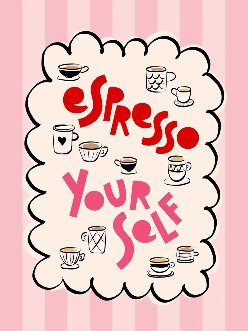 Expresso Yourself • Motivational typographic pun on stripes canvas with Floater frame by Dominique Vari Words