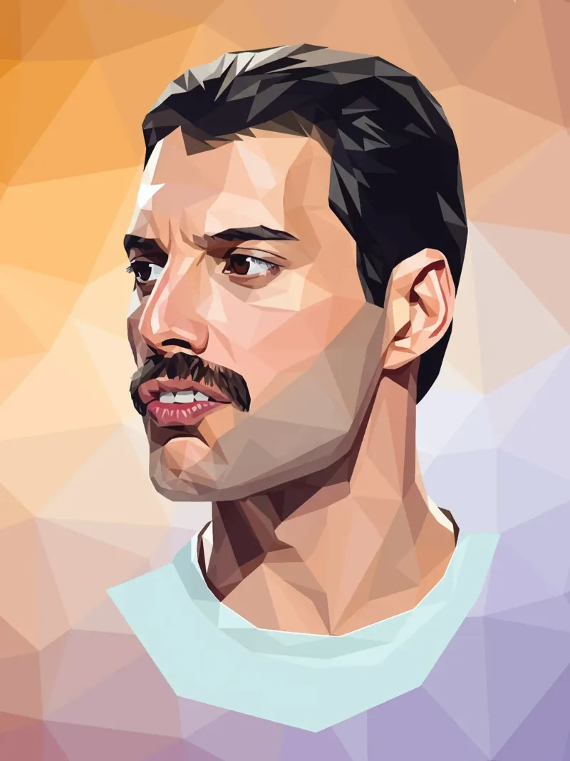 Freddie Mercury Low poly poster con telaio in legno da Low Profile