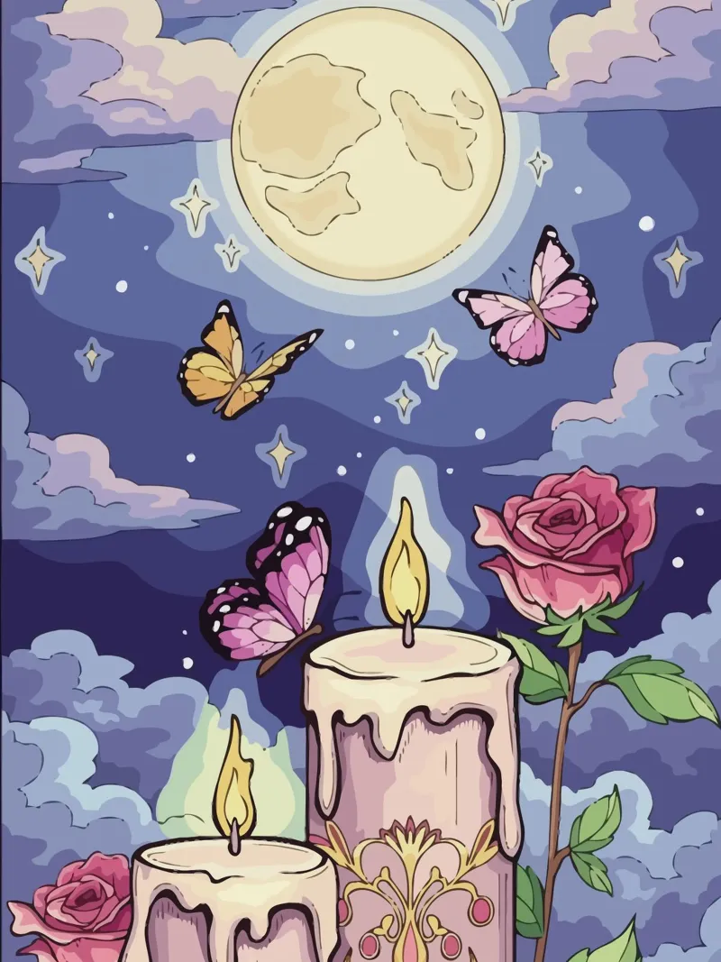candle under the moon poster con telaio in plastica da Dumery Art