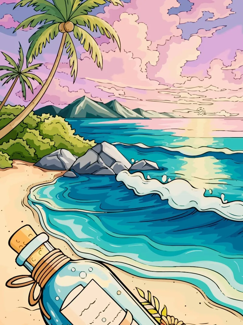 message in a bottle on the beach poster con telaio in plastica da Dumery Art