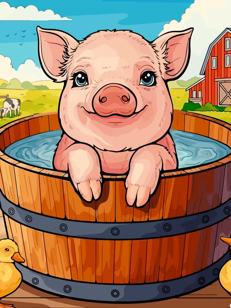 baby pig taking a bath poster con telaio in plastica da Dumery Art