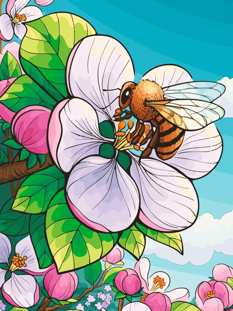 bees perched on flowers canvas with Floater frame by Dumery Art