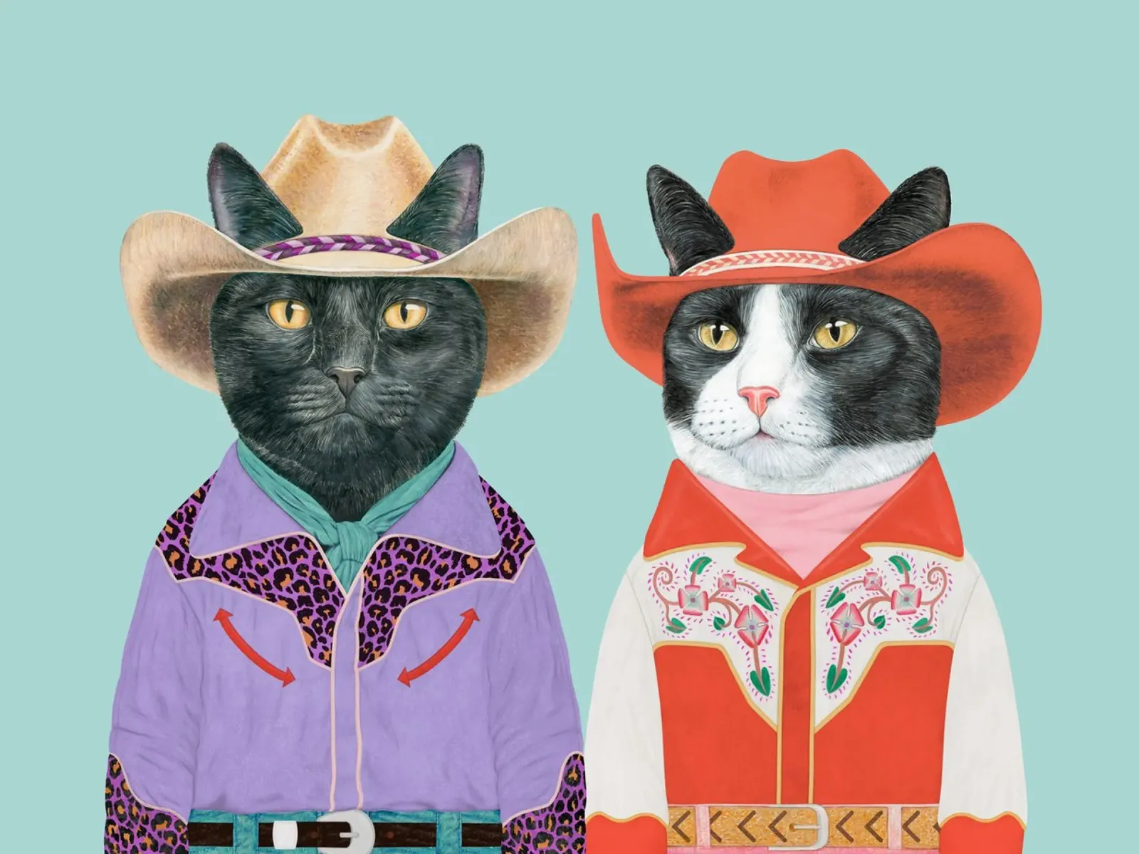 Cowboy Cat - Black Cat / Tuxedo Cat canvas with Floater frame by Animal Crew